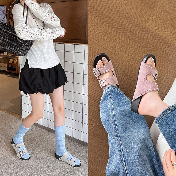 Karin Luna In Stock Spot Goods Casual Thick-Soled Belt Buckle Slippers