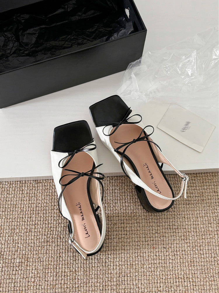 Karin Luna In Stock Spot Goods Square Toe Double Bow Thick Heel Sandals
