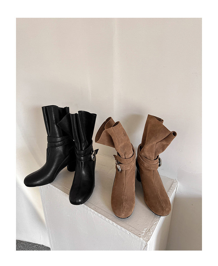 Karin Luna In Stock Spot Goods  Belt Buckle High Heel Large Tube Small Short Boots