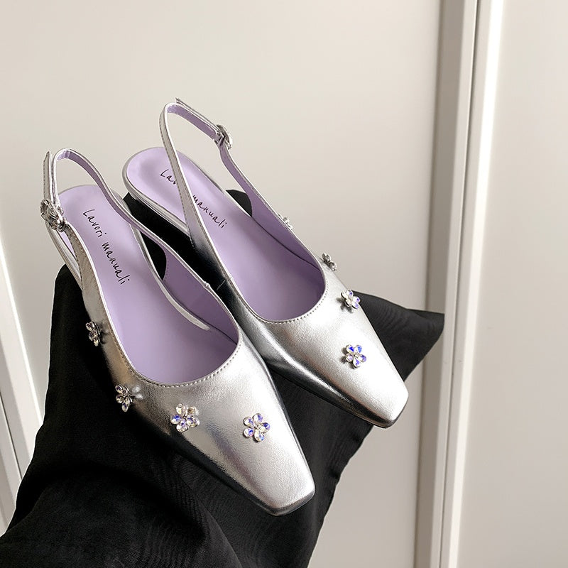 Karin Luna In Stock  Spot Goods  Rhinestone Small Square Toe Closed-Toe Sandals