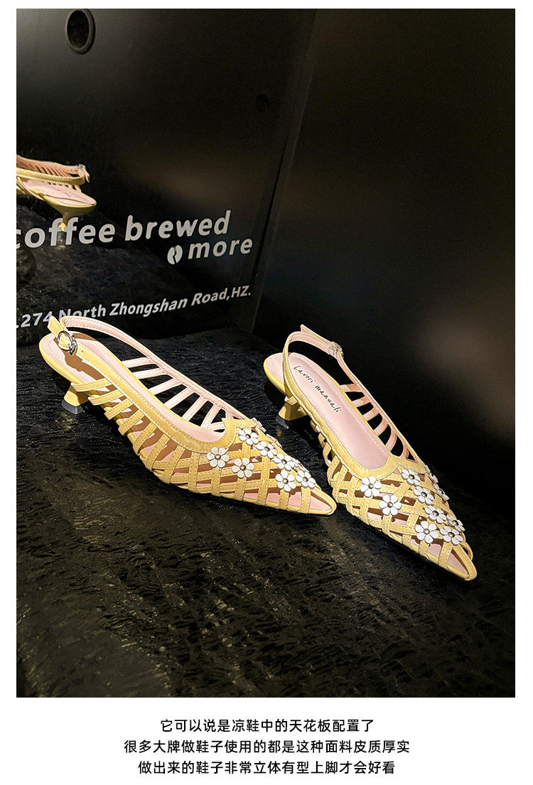 Karin Luna In Stock Spot Goods  Purely Handmade Flowers High-end Hollow Out Sandals