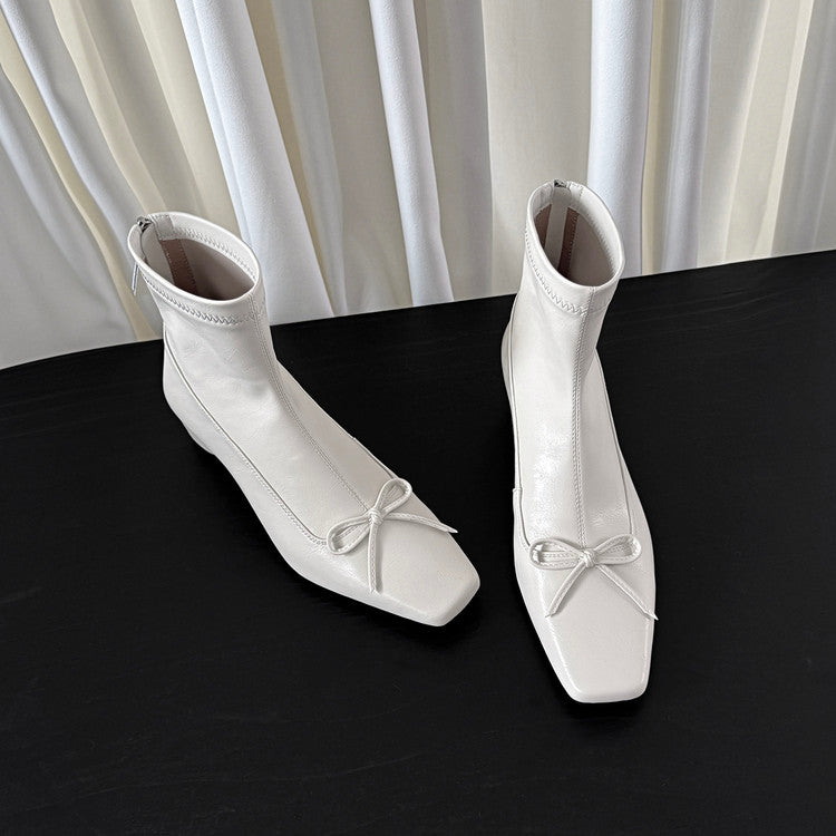 Karin Luna French Style Square Toe Bowknot Hidden Wedge Slim Boots
