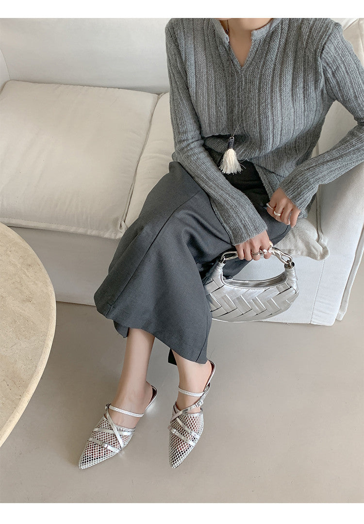 Karin Luna In Stock  Spot Goods  Mesh Series Elegant Closed-Toe Belt Buckle Slippers