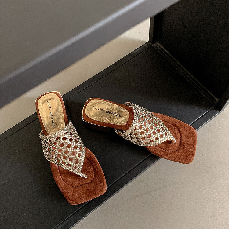 Karin Luna Hot-Selling Braided Style  In stock Toe-strap Woven Sofa Insole Slippers
