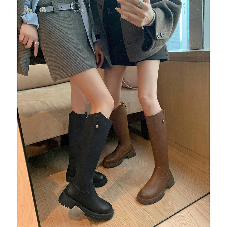 Karin Luna Hot-Selling In Stock   Basic Casual Hot-Selling Round-Toe Long Boots Full Cowhide Leather Long Boots Flat Bottom Hot Sale