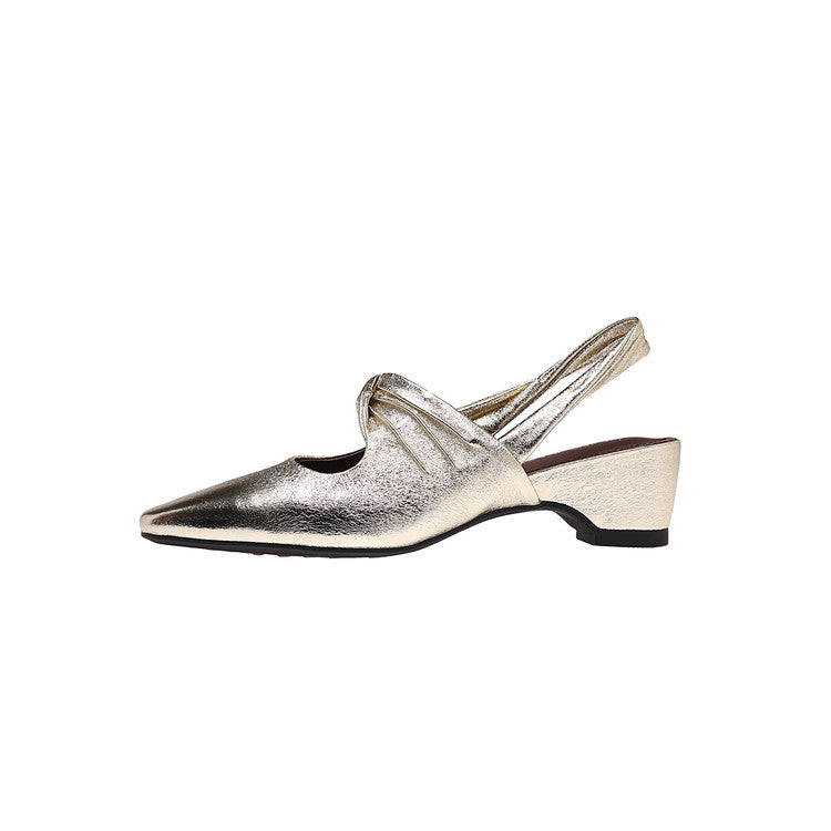 Karin Luna In Stock  Spot Goods Small Square Toe Wrinkled Chunky Heel Closed-Toe Sandals