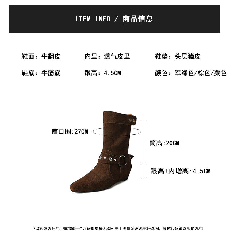 Karin Luna has prepared stock  Hot-Selling Retro Pointed Toe Wedge Metal Buckle High Tube Western Boots