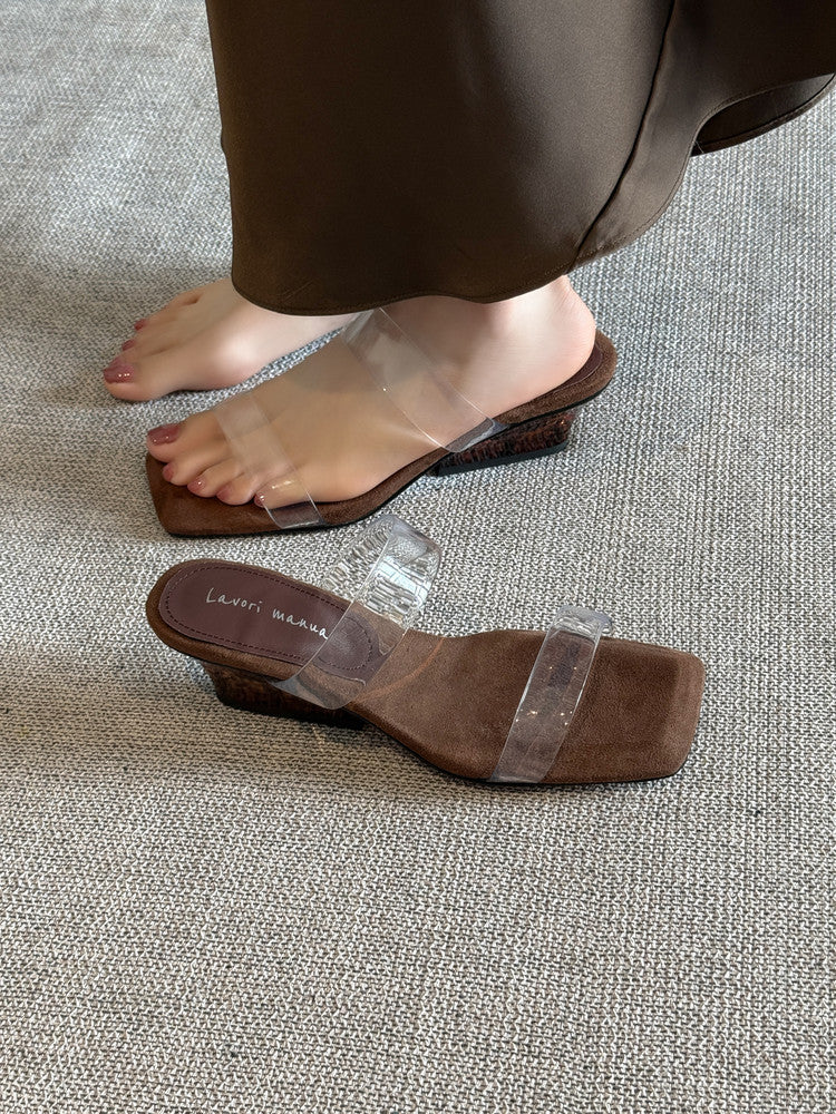 Karin Luna Hot-Selling Amber Element~Spot Goods Spot Goods Transparent tpu   Minimalist Square-Toed One-Strap Slippers