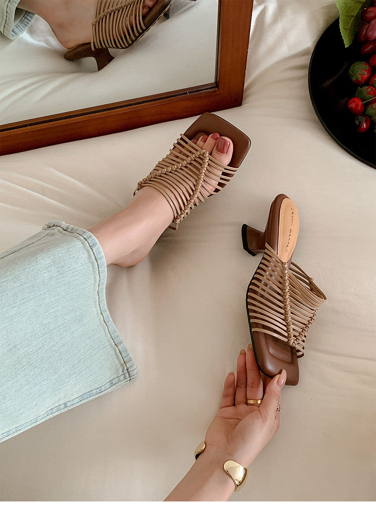 Karin Luna Bestseller Woven Vacation Style Series~ Elegant High Heel Slippers