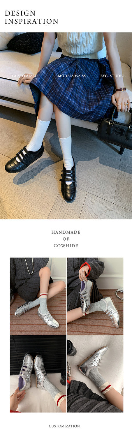 Karin Luna Casual Shoes Series~  In Stock In Stock Magic Tape Round Toe Internal Height Increase Single Strap Flats