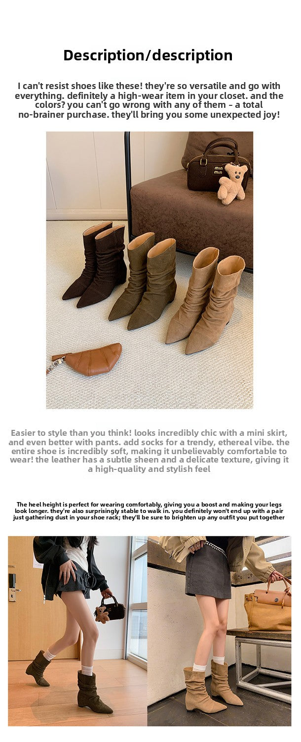 Karin Luna Data Hot-Selling Pointed Toe Slouchy Matte Western Short Boots