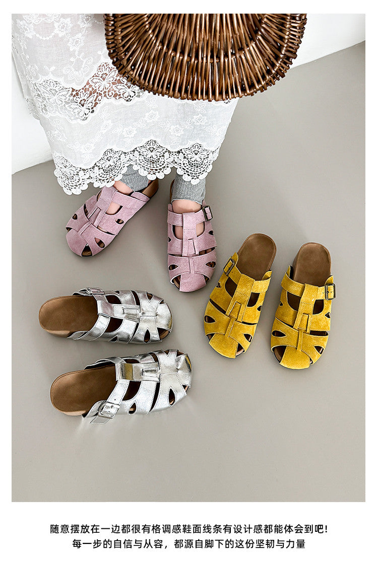Karin Luna Full Layer Inside and Out~Basic Versatile Perforated Round Toe Birkenstock Slippers