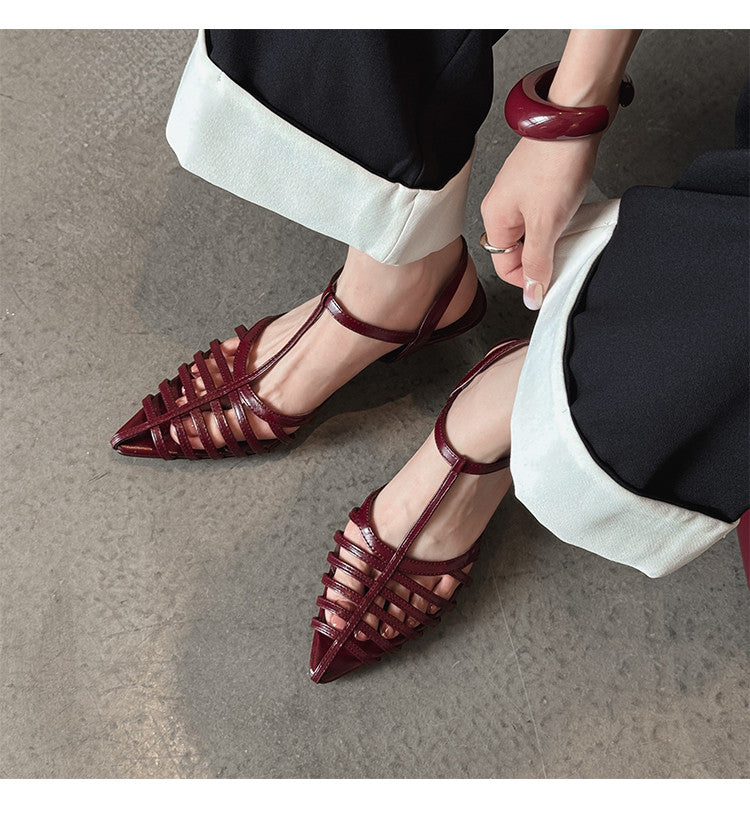 Karin Luna French Hollow Toe Metal Heel Elegant Sandals