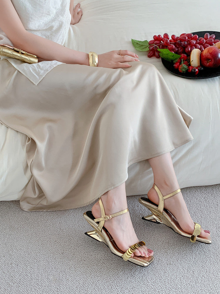 Karin Luna In Stock Spot Goods   Sequin One-Strap Irregular Heel Sofa Insole Sandals