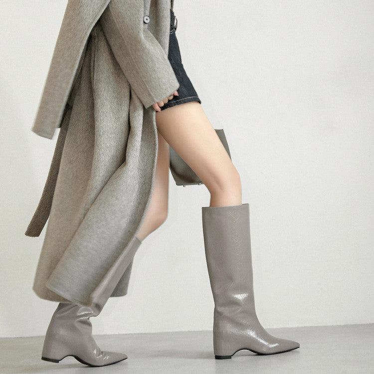 Karin Luna Minimalist Style High Tube Pointed Toe Hidden Heel Boots