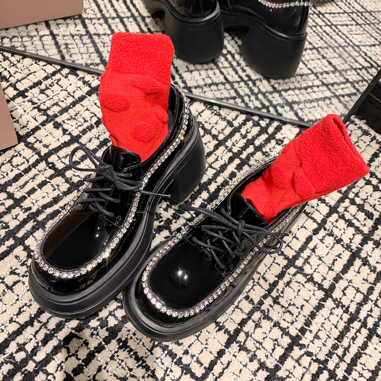 Karin Luna In Stock In Stock  Rhinestone Shoe Edge Trim Lace-up Thick Sole Loafers Best-selling in stock