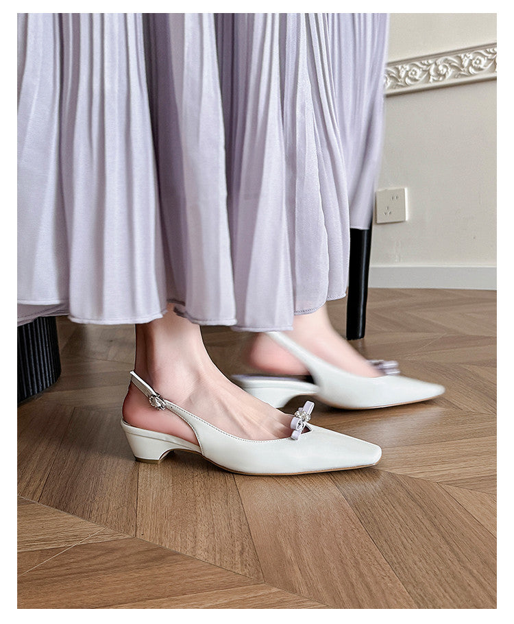 Karin Luna In Stock In Stock Sweet Bowknot Small Square Toe Chunky Heel Closed-toe Elegant Retro Sandals