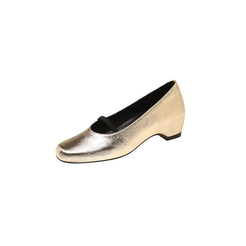 Karin Luna In Stock Spot Goods    Retro Elastic Band Chunky Heel Single Shoes