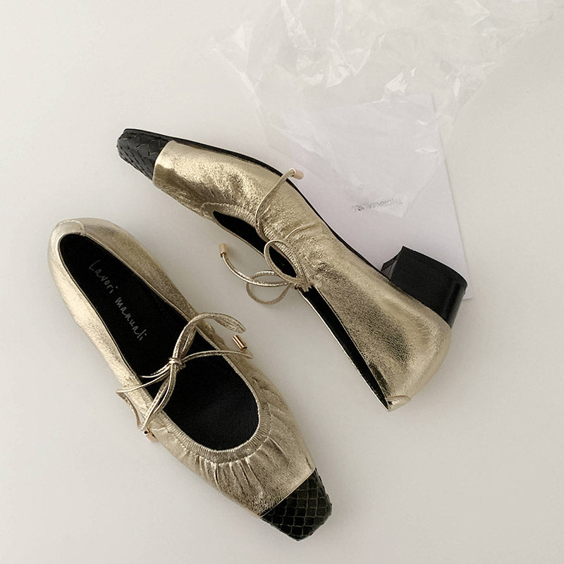 Karin Luna In Stock Spot Goods  Retro Sweet Bowknot Granny Wrinkled Single Shoes