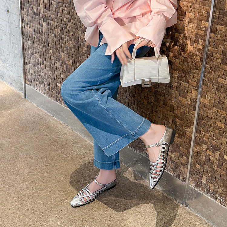Karin Luna In Stock Spot Goods   French Retro Hollow Small Square Toe One-Strap Slippers