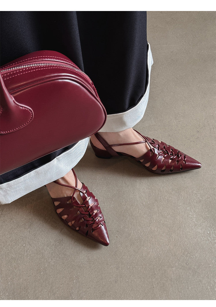 Karin Luna Braided Style ~Cross-woven Pointed Toe Closed-toe Sandals