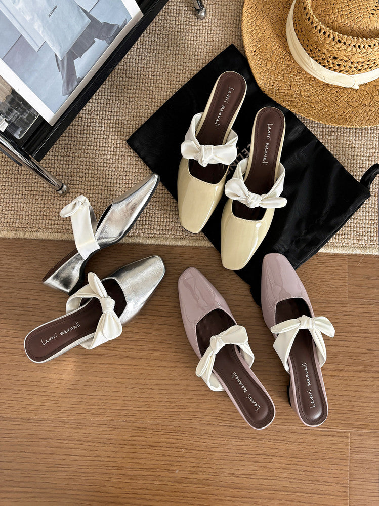 Karin Luna In Stock In Stock  Fluffy feel Bowknot Closed-Toe Slippers