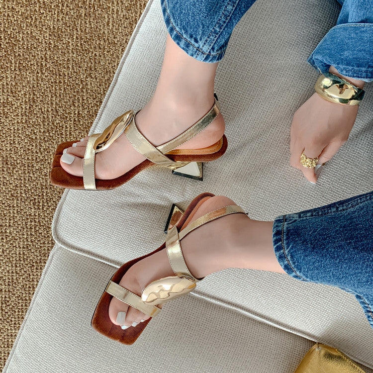Karin Luna In Stock In Stock  Square Toe Suede Metal Heel Elegant Sandals