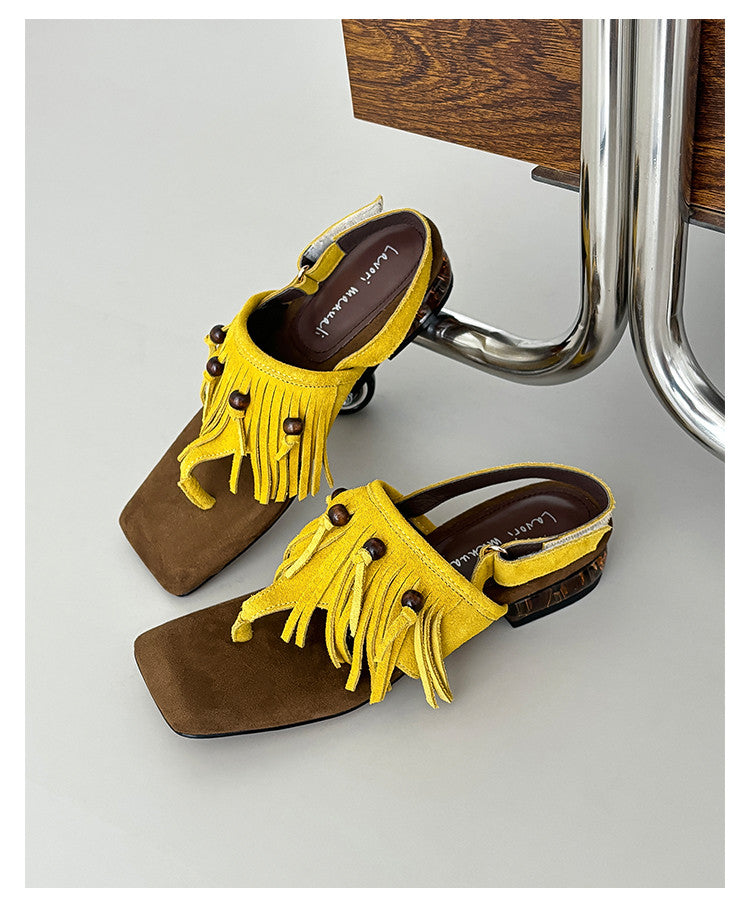 Karin Luna  Tassel Series~Spot Goods  In-stock Clip-toe Square Toe Sandals