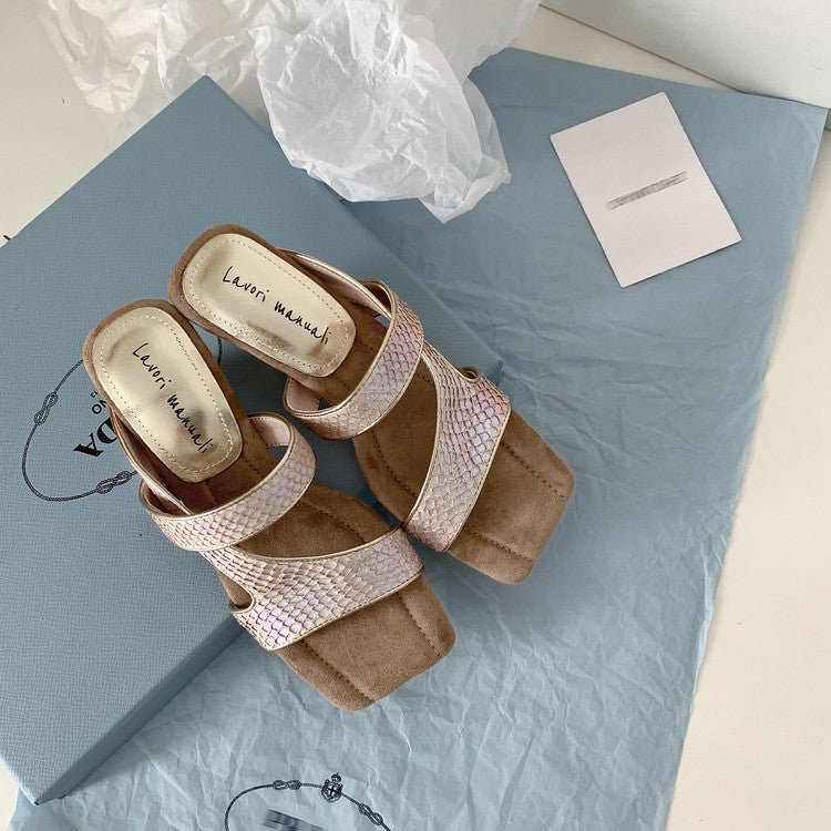 Karin Luna Fish Skin Series~Minimalist Square Toe Popular Irregular Heel Slippers