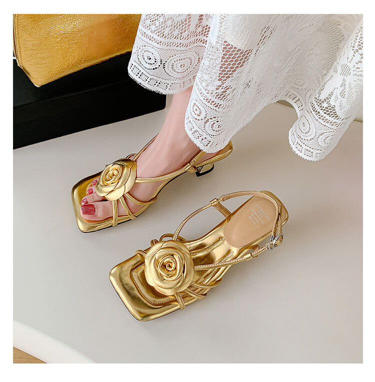 Karin Luna Exquisite Camellia ~French Retro Open-Toe Sandals