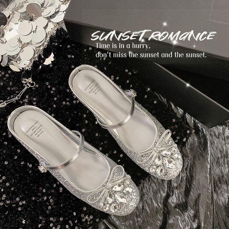 Karin Luna In Stock In Stock  Rhinestone One-Strap Round-Toe Slip-On Height-Increasing Soft Slippers