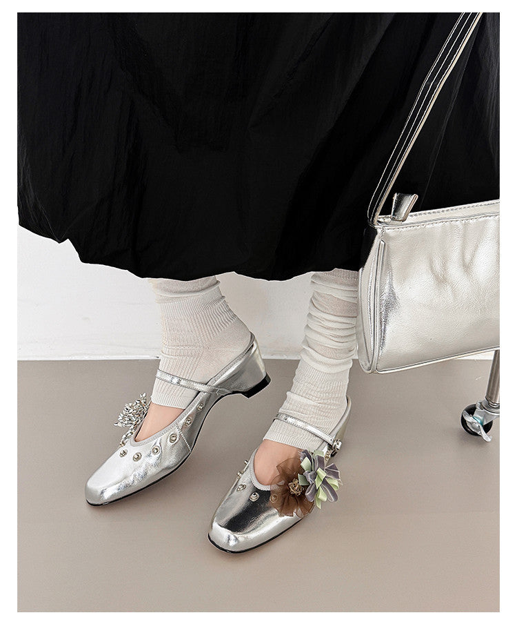 Karin Luna In Stock Spot Goods  Full-grain leather inside and out  Ultra Exquisite Round Toe Hidden Heel Closed-Toe Slippers