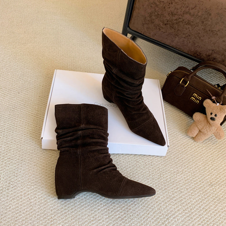 Karin Luna Data Hot-Selling Pointed Toe Slouchy Matte Western Short Boots
