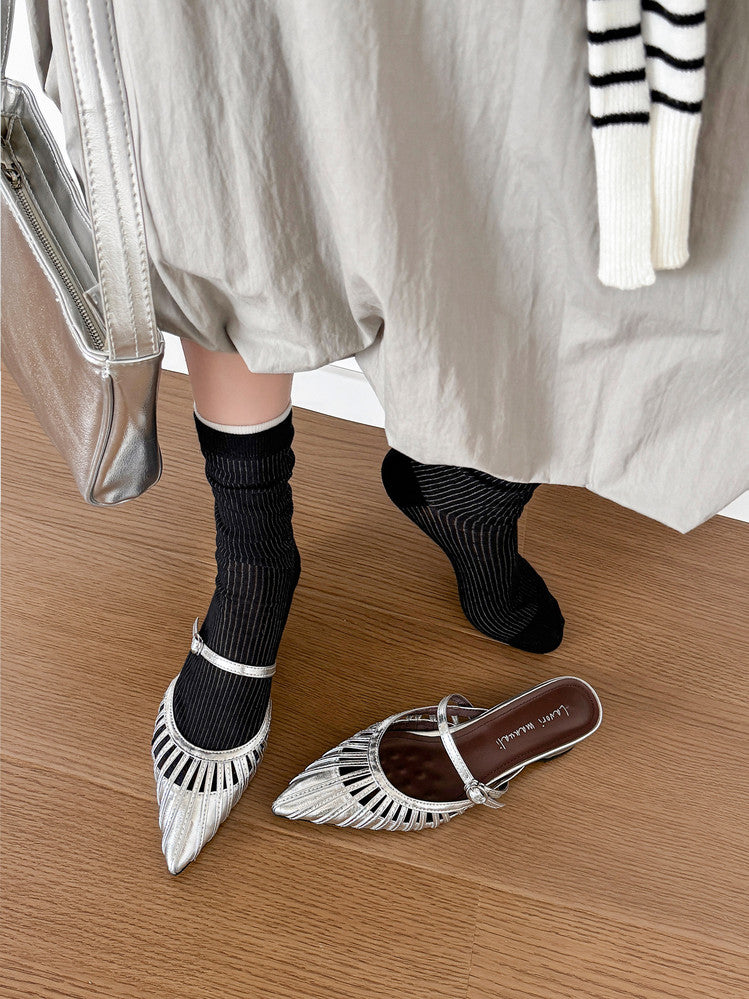 Karin Luna Casual Feel~In stock Pointed Toe Hollow Design Note Pointed Toe Slippers