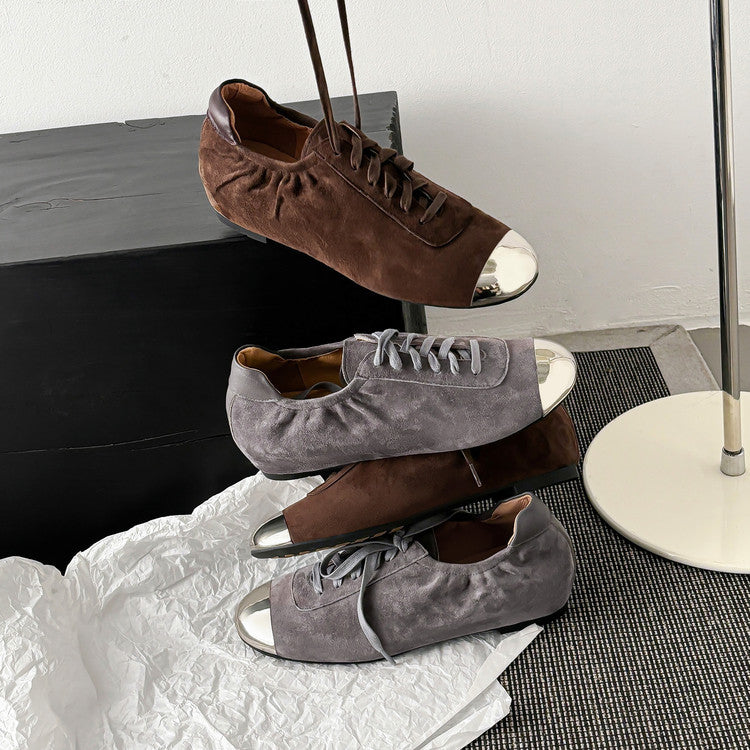 Karin Luna In Stock In Stock  High-end Metal Toe Lace-up Flats