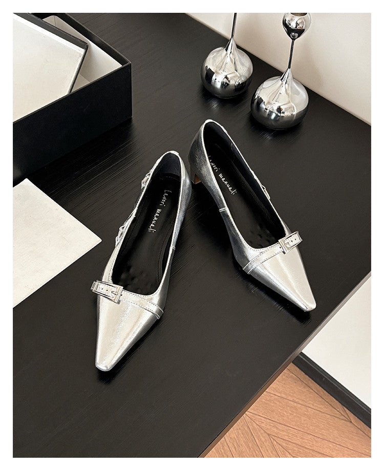 Karin Luna In Stock In Stock Retro Belt Buckle Small Square Toe Chunky Heel Single Shoes