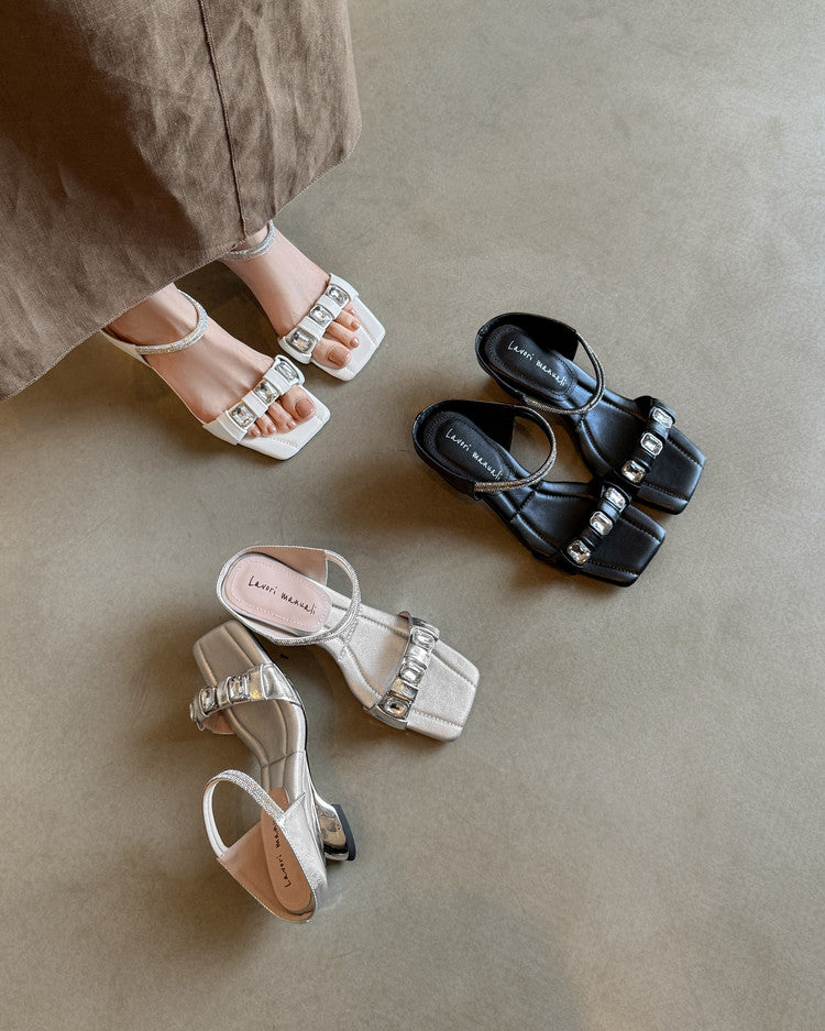 Karin Luna Bestseller Popular Rhinestone Ribbon Square Toe Slippers