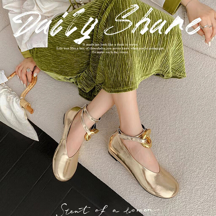 Karin Luna In Stock Large Stock Main Promotion  Two-Way Wear Height-Increasing Retro Gold Buckle Mary Jane Shoes