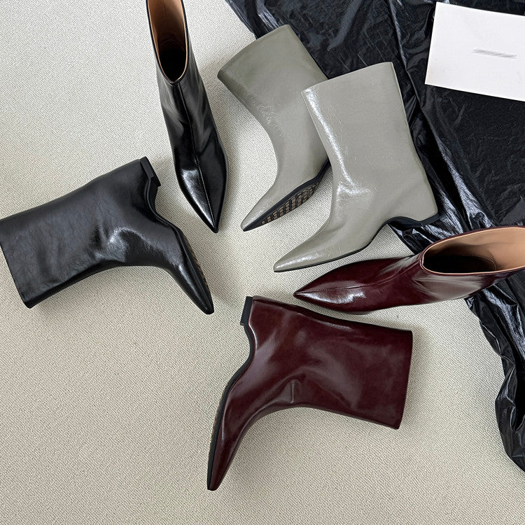 Karin Luna Elegant Pointed Toe Hidden Wedge Short Boots