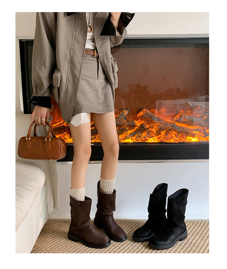 Karin Luna In Stock Spot Goods  Super textured Lazy Style Thick-Soled Ankle Boots