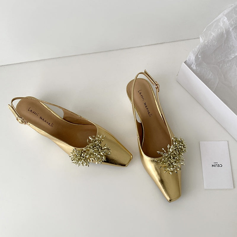 Karin Luna Brilliant Fireworks~Elegant Square-Toed Closed-Toe Chunky Heel Sandals