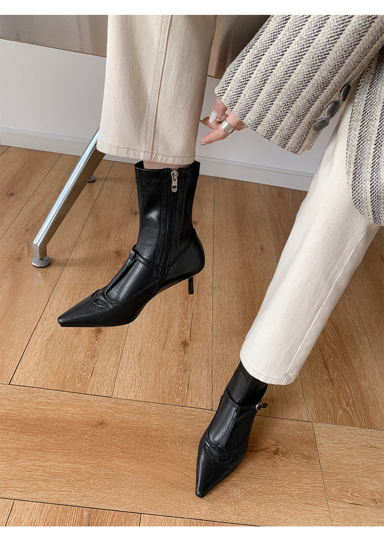 Karin Luna In Stock Spot Goods Elegant Stiletto Pointed Toe Side Zipper Short Boots