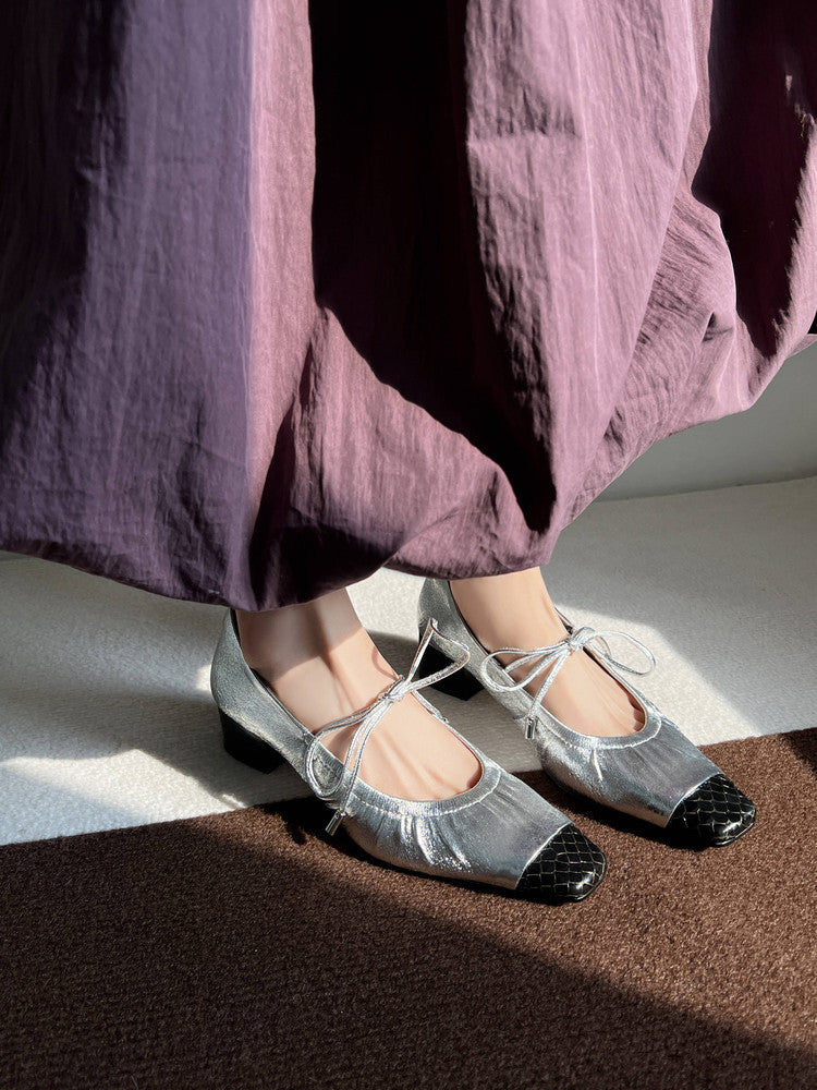 Karin Luna In Stock Spot Goods  Retro Sweet Bowknot Granny Wrinkled Single Shoes