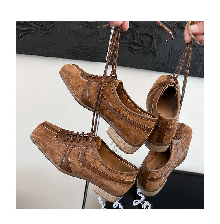 Karin Luna In Stock Spot Goods   Pig Nose Thin Strap Square Toe Patchwork Single Shoes