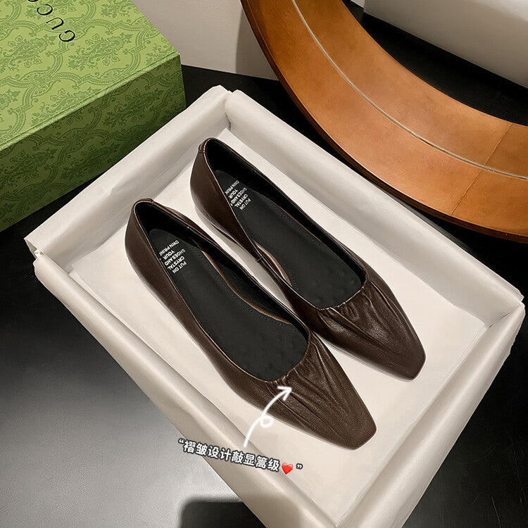 Karin Luna fell in love at first sight~ Spot Goods  Spot Goods Vintage Wrinkled Hollow Soft Sheepskin Elegant Versatile Single Shoes