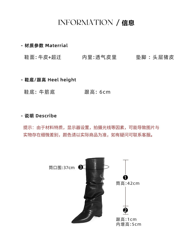 Karin Luna Elegant Style Pointed Toe Hidden Wedge Long Boots