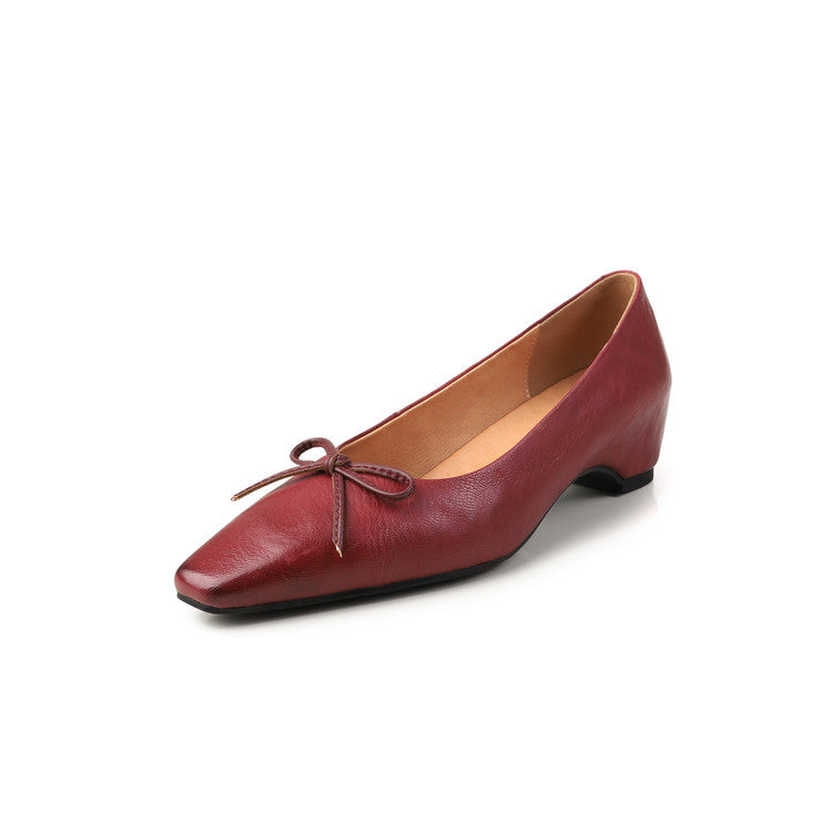 Karin Luna Full Layer Inside and Out~Basic Versatile Small Square Toe Butterfly Knot Irregular Heel Single Shoes