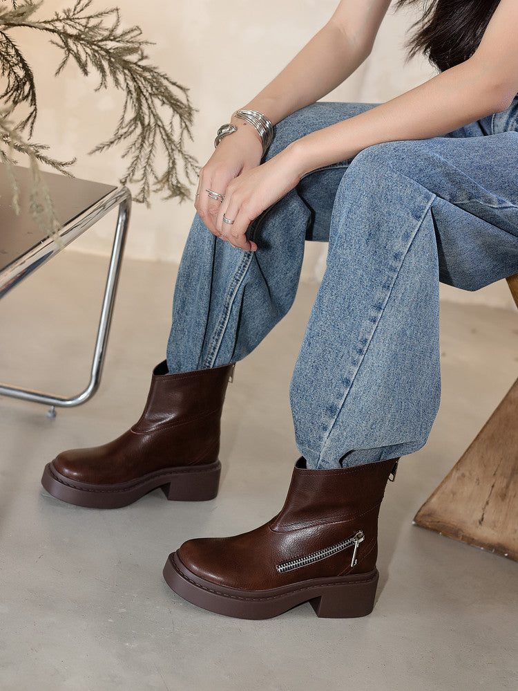 Karin Luna Niche Diagonal Zipper Basic Thick Sole Short Boots