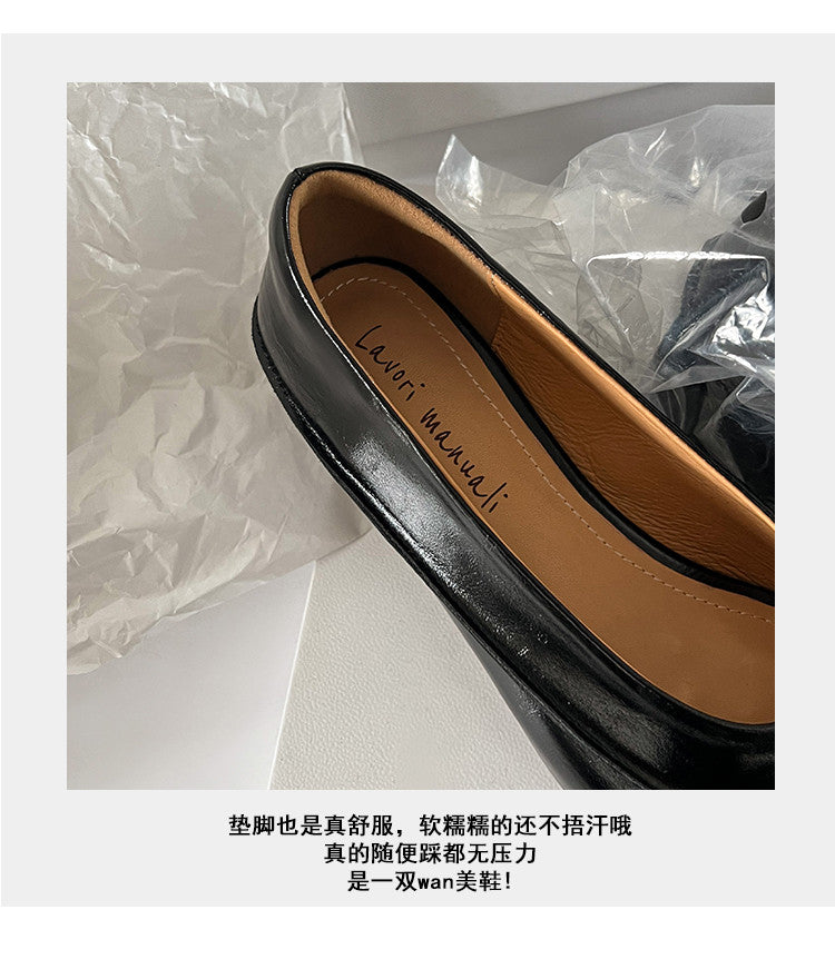 Karin Luna In Stock Spot Goods  Retro Full Leather Square Toe Shallow Mouth Single Shoes