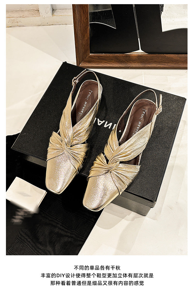 Karin Luna French Retro Wrinkled Small Square Toe Elegant Closed-Toe Sandals